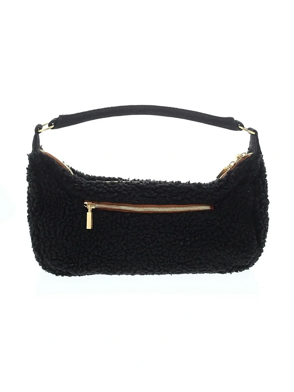 HAMMITT ~ Black Sherpa Shoulder Bag with Gold Hardware and Red Monogram Interior